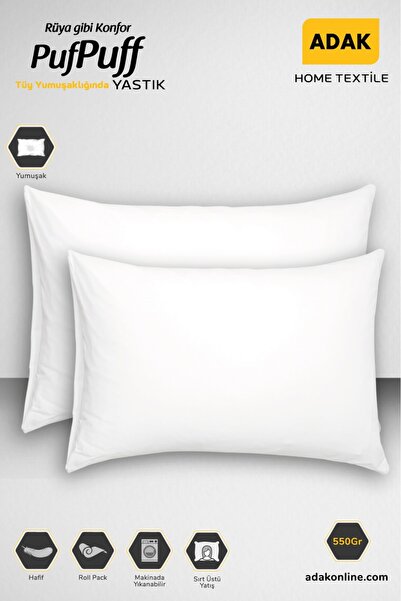 adak Puf Puff 2li Roll Pack Elyaf Yastık Seti 50x70 Cm 550 gram X 2
