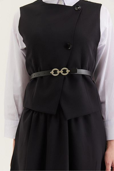 CALİENTE Belt Detailed Skirted Double Suit Black