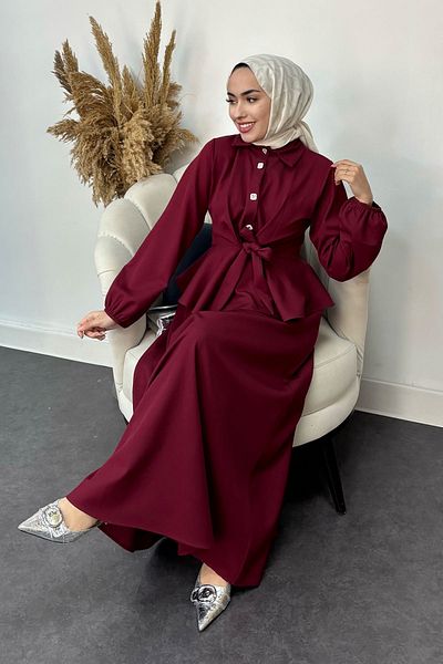 Tesettür Diyarı Set de hijab creponat cu nasturi de piatră