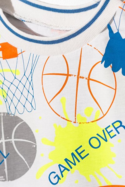 KIPIRIK BABY Хлопчачий комплект з футболкою з жовтими рукавами та шортами з баскетбольним принтом