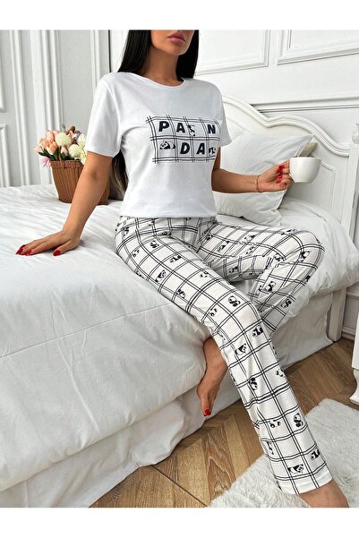 VG BOND MODA Combed Cotton Print Detailed Short Sleeve Women's Double Pajamas Set Vg135