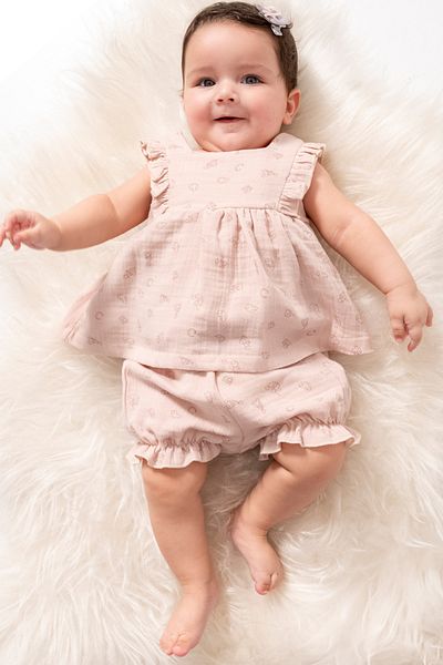 Cassiope Frilly Patterned Sleeveless Summer Breathable Muslin Fabric Eid 2-Piece Baby Girl Set