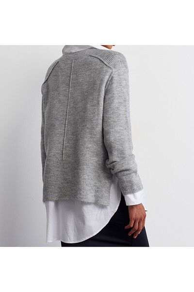 S'amore Clothing Vv Collar Stitching Slit Detailed Knitwear Sweater