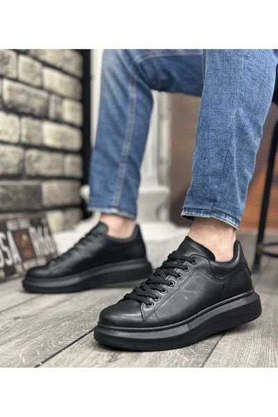 WEBORN Ανδρικά μαύρα αθλητικά παπούτσια Casual ψηλή σόλα Άνετο αθλητικό παπούτσι σε στυλ