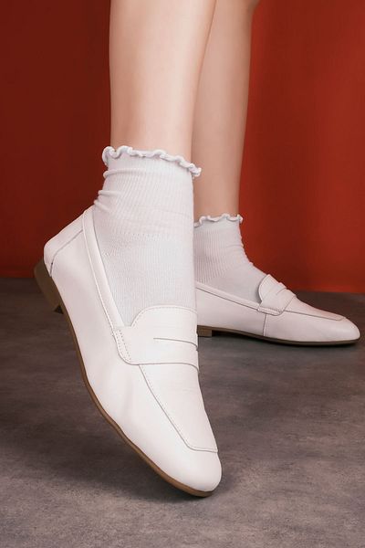 Lal Shoes & Bags Balerina de damă Village din piele naturală cu detaliu de cusut-alb
