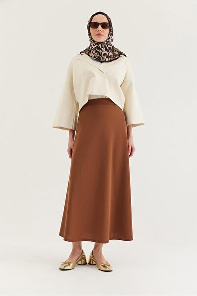 CALİENTE Women's Flared Skirt with Elastic Waist, Brown
