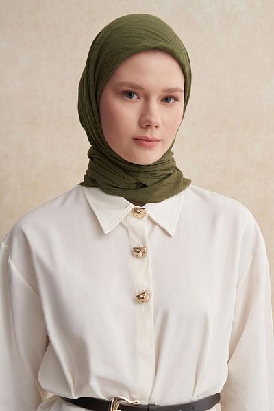 carell Organic Crinkle Scarf Shawl Olive Green 90X180