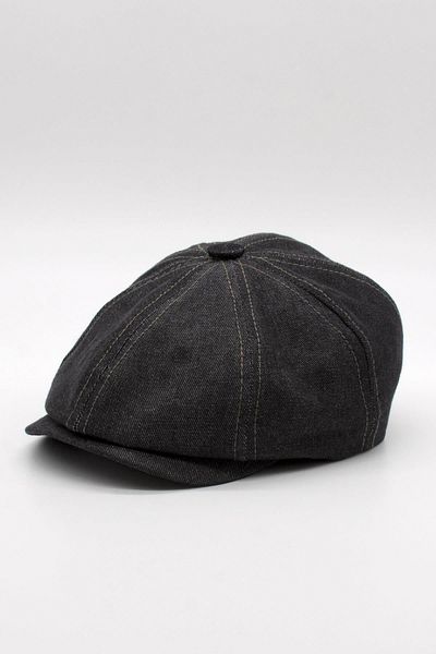 Külah Men's Denim British Newsboy Cap - Black Denim Hat |   Standard Fit/Flexible
