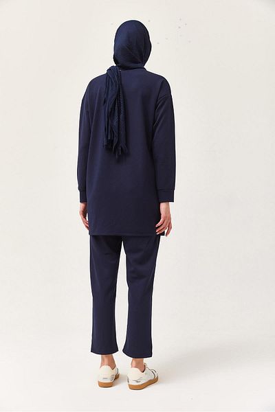 CALİENTE Women's Cross Striped Double Suit Navy Blue
