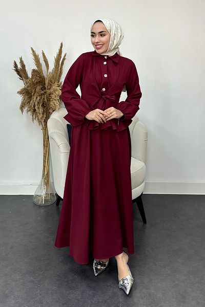 Tesettür Diyarı Set de hijab creponat cu nasturi de piatră