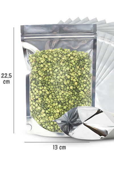 Dekals 20 Adet 13x22 Gıda Uyumlu Kilitli Şeffaf Metalize Doypack Poşet Çok Amaçlı Saklama Poşeti