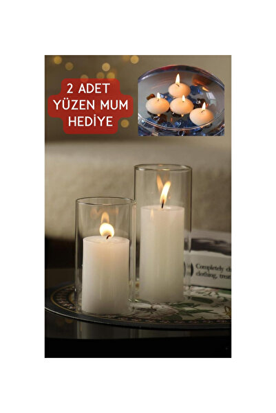 DEZİ 2'li Silindir Cam Vazo Mumluk Yüksek Kaliteli 1.Sınıf (14-18CM) (ÇAP 7CM...