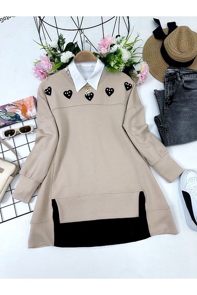 YEDİLALE Pearled Heart Turquoise Tunic