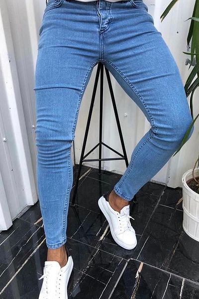 DOPPİO'N DENİM Men's Blue Slim Fit Skinny Leg Laser Jeans