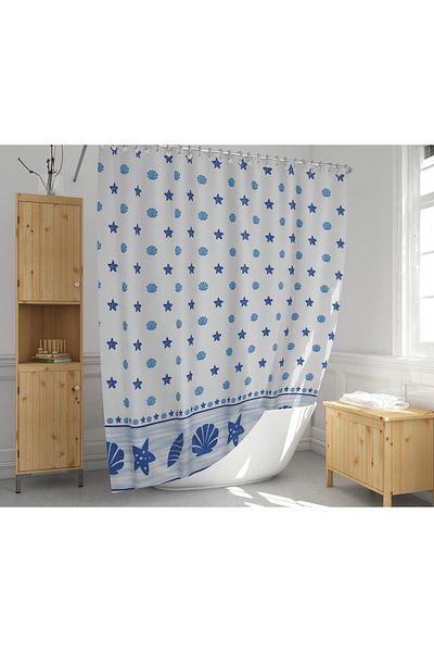 Zethome Perdeaua de baie 1x110x200 Perdeaua de dus cu o singura aripa cu inel Cadou Perdeaua cabinei de dus 4910 Albastru