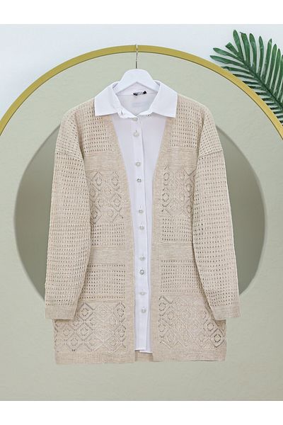 Modamorfo Openwork Knitwear Cardigan - Stone Seasonal