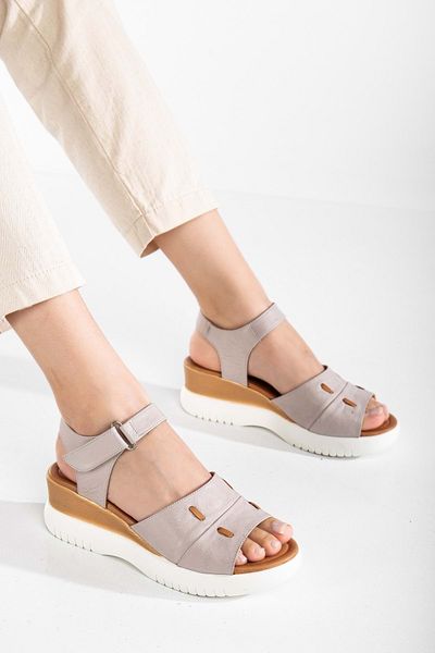 ANALİN SHOES Sandale de damă din piele naturală cu curea groasă cu talpă înaltă - gri argintiu