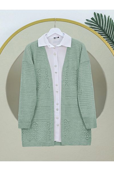 Modamorfo Openwork Seasonal Knitwear Cardigan -Mint