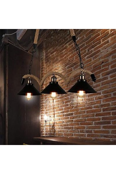 A F N LIGHTING A F N LIGHTINGS 3 Heads Pendant Lamp, Ceiling Light Hemp Rope Iron Hanging Lamp