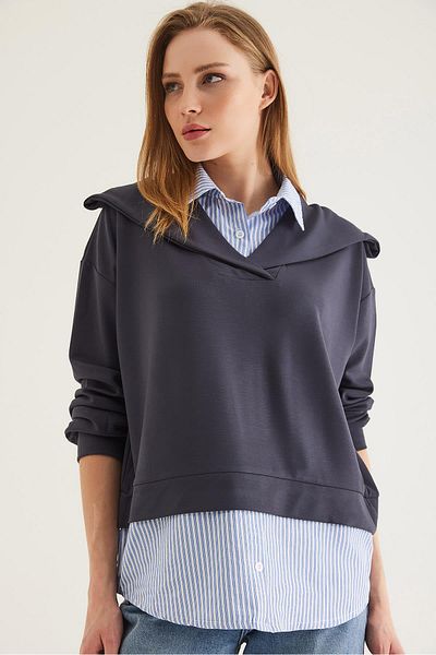CALİENTE Modal Fabric Shirt Garnished Tunic Smoked