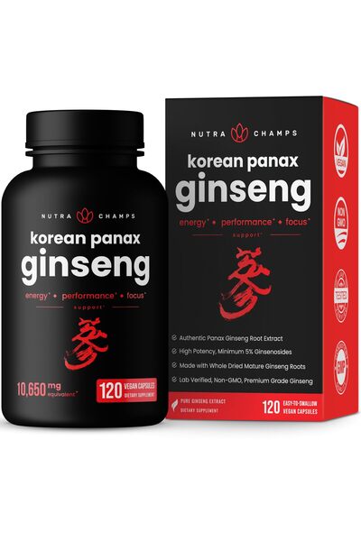NutraChamps كبسولات الجنسنغ الأحمر الكوري | قوة إضافية للطاقة والتركيز والمنا...