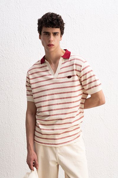GIESTO ΚΟΚΚΙΝΟ T-SHIRT ΡΙΓΕΣ POLO ΛΑΜΠΑ