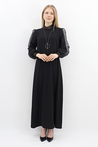 MÜSEMMA Müsemma Büyük Beden Şifon Balon Kol İrem Elbise - Siyah