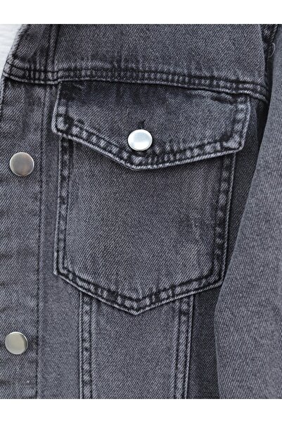 Modamorfo Denim Jacket with Front Flap Pocket - Smoked