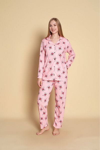 Sude HOMEWEAR Women's Shirt Patterned Long Sleeve Pajama Set