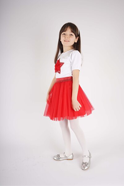 MİNİKO KİDS 23 April 29 October Concept Star Sequin Tulle Detailed Tutu Skirt Suit