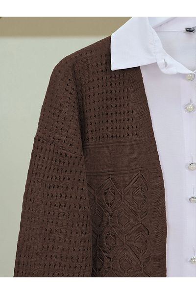 Modamorfo Openwork Seasonal Knitwear Cardigan - Brown