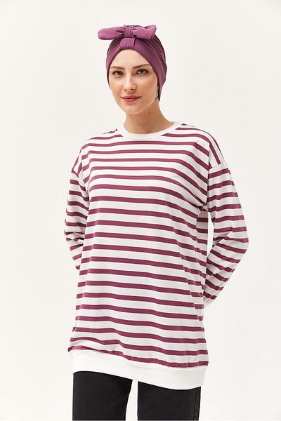 CALİENTE Striped Oversize Tunic Dusty Rose