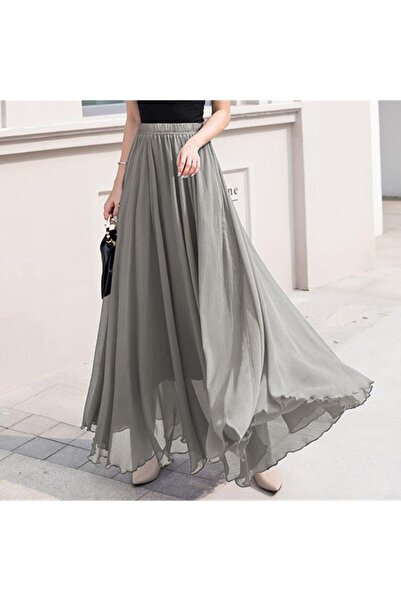 MERİT FASHION Kloş Şifon Etek Maxi Boy