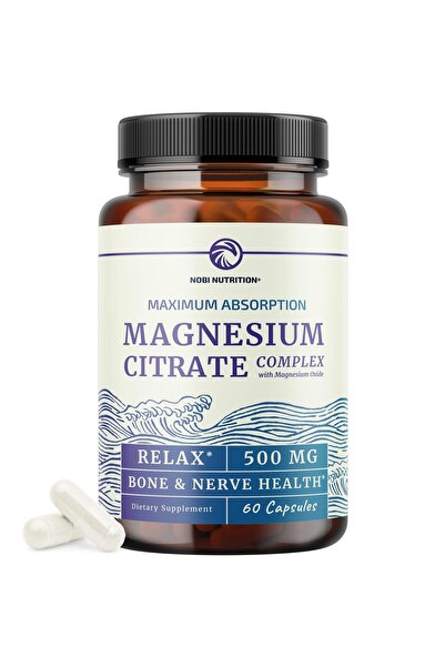 Nobi Nutrition Magnesium Citrate Complex 500mg for Calm, Relaxation & Digestion | High Absorption, Non-GMO | 60 Ct