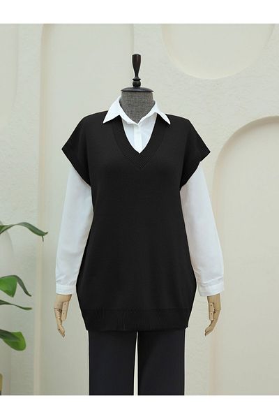 Modamorfo V-Neck Oversize Knitwear Sweater -Black