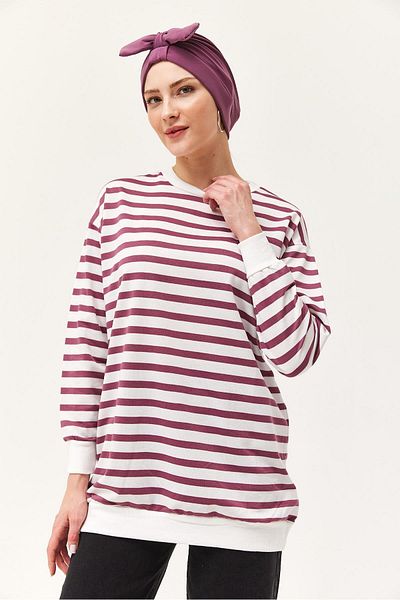 CALİENTE Striped Oversize Tunic Dusty Rose