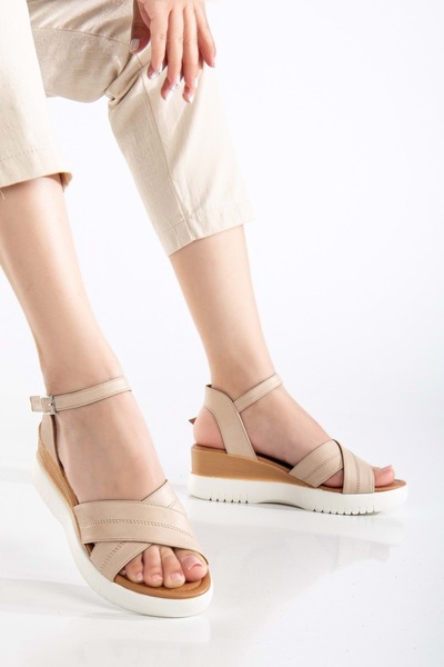 ANALİN SHOES Sandale de damă din piele naturală cu talpă înaltă cu bandă încr...