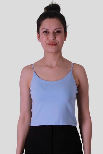 trender Crop Elastic Strap Light Blue Women's Sleeveless T-Shirt 582-04