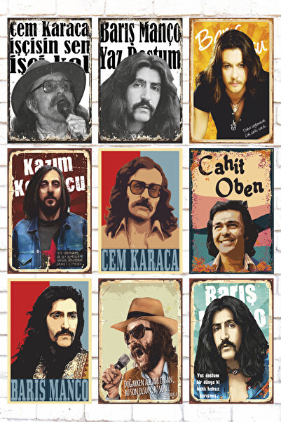 Hayat Poster Set de pictură din lemn mixt de 9 piese anatolian rock music cem...