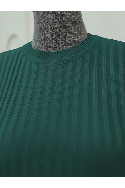 Modamorfo Πλεκτό με ραβδώσεις Crew Neck Tunik - Emerald