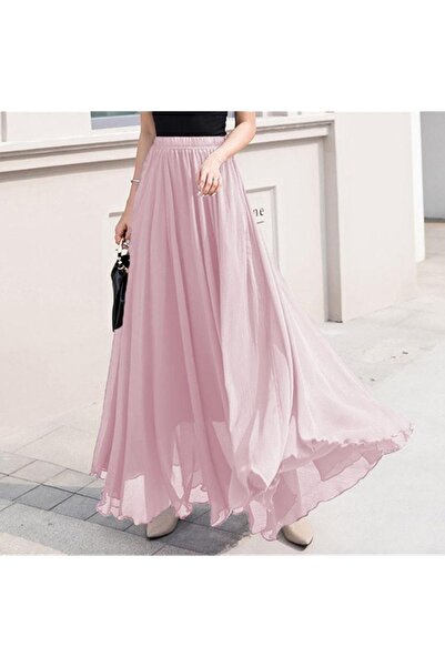 MERİT FASHION Kloş Şifon Etek Maxi Boy