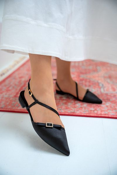 LAMİNTA Balerini de damă Flipy Black Satin Stone Bow