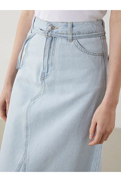 LC Waikiki Fusta de jeans pentru femei LCW Modest Indigo cu centură în talie
