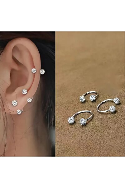 ÇELİKONLİNE 3'lü 316l Kararmaz Cerrahi Çelik Kristal Taşlı Kıkırdak Dudak Burun Septum Tragus Piercing Minik Boy