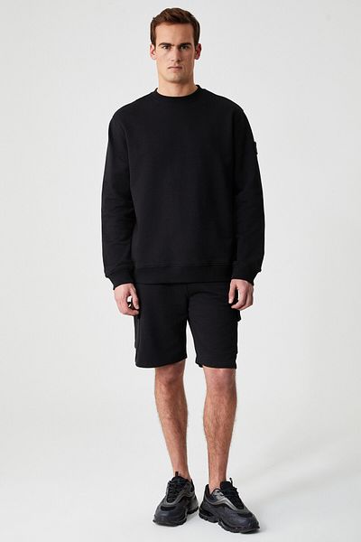 GRIMELANGE Ollie Men's Crew Neck Regular Long Sleeve Embroidery Detail Black Sweatshirt