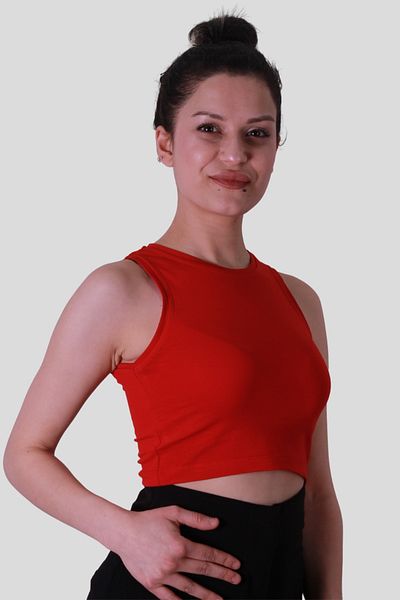 trender Crop Red Women's Sleeveless T-Shirt 587-04