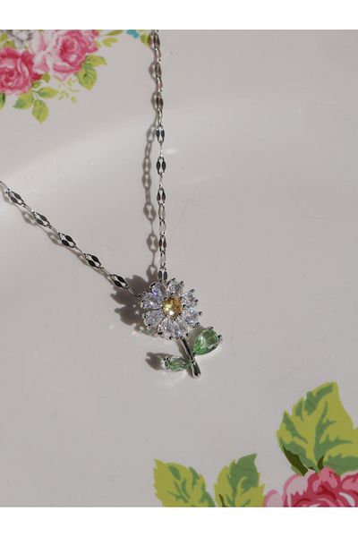 Reorah Collection Zircon Stone Daisy Steel Necklace