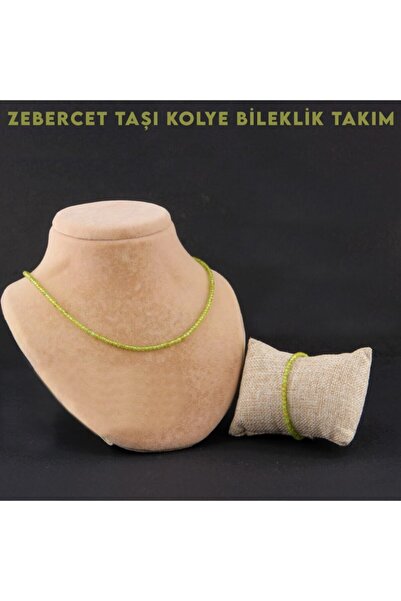 OSMANLI DEĞERLİ TAŞ Certified Zebercet Natural Stone Necklace Bracelet Set - 3mm Green 45Cm/17Cm