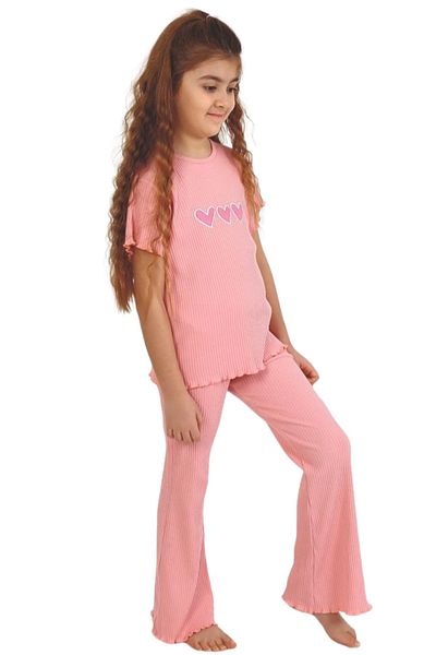 diamondstar Girl's Love Printed Short Sleeve Crew Neck 10/15 Years Old Set
