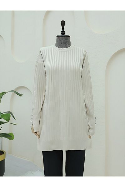 Modamorfo Πλεκτό με ραβδώσεις Crew Neck Tunik -Taş